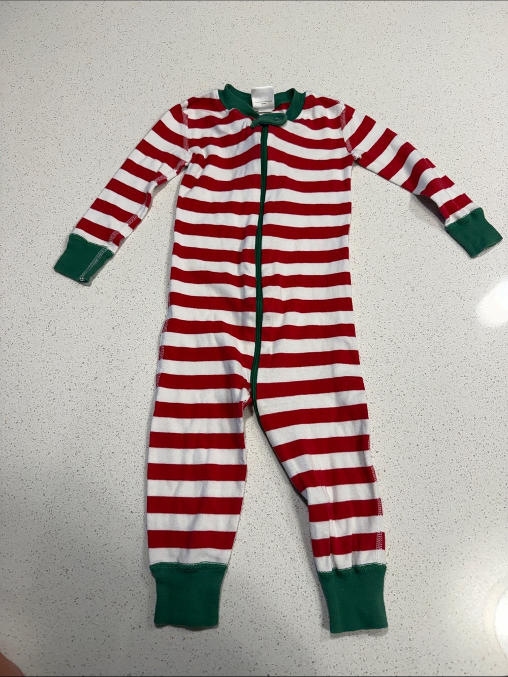 Hanna Andersson Red & White Striped Footie with Green Trim